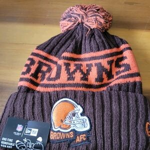 Cleveland Browns New Era Pom Knit Beanie - Brown and Orange
